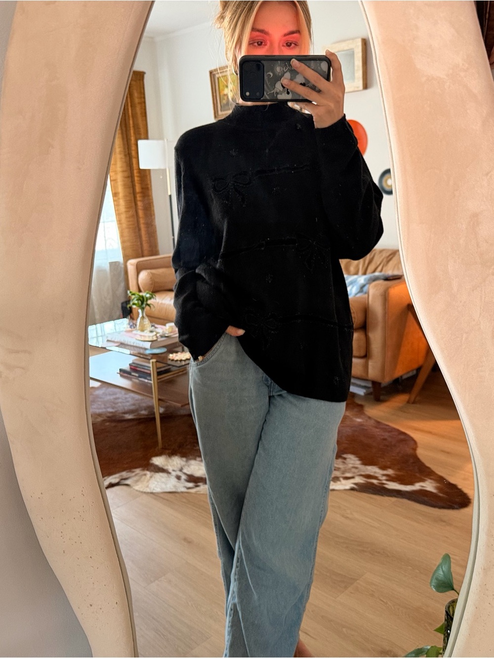 Alfred Dunner Black Beaded Bow Sweater